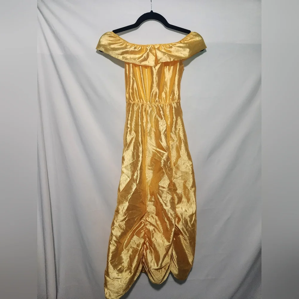 90s Disney Belle Beauty & Beast Shiny Golden Yellow Ball Gown Costume. Size 7-10